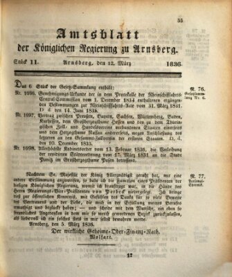 Amtsblatt für den Regierungsbezirk Arnsberg Samstag 12. März 1836