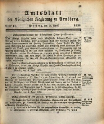 Amtsblatt für den Regierungsbezirk Arnsberg Samstag 16. April 1836