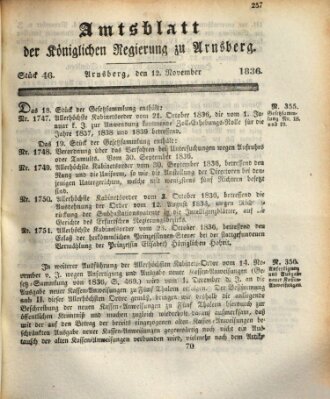 Amtsblatt für den Regierungsbezirk Arnsberg Samstag 12. November 1836