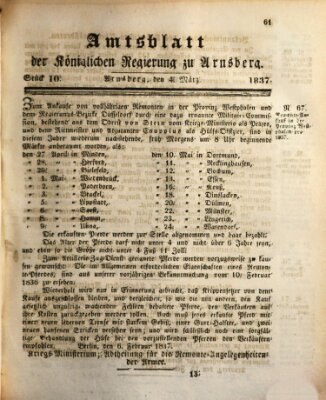 Amtsblatt für den Regierungsbezirk Arnsberg Samstag 4. März 1837