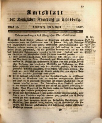 Amtsblatt für den Regierungsbezirk Arnsberg Samstag 8. April 1837