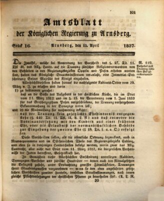 Amtsblatt für den Regierungsbezirk Arnsberg Samstag 15. April 1837