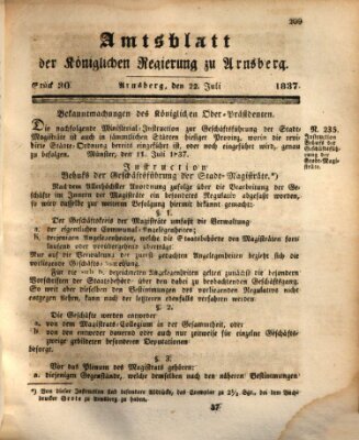 Amtsblatt für den Regierungsbezirk Arnsberg Samstag 22. Juli 1837