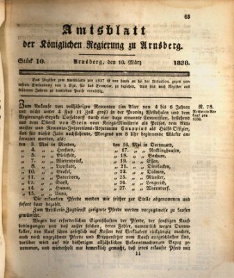 Amtsblatt für den Regierungsbezirk Arnsberg Samstag 10. März 1838