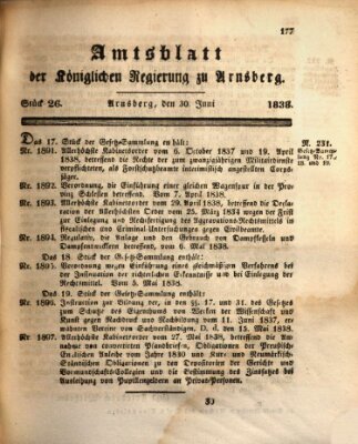 Amtsblatt für den Regierungsbezirk Arnsberg Samstag 30. Juni 1838