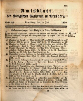 Amtsblatt für den Regierungsbezirk Arnsberg Samstag 14. Juli 1838