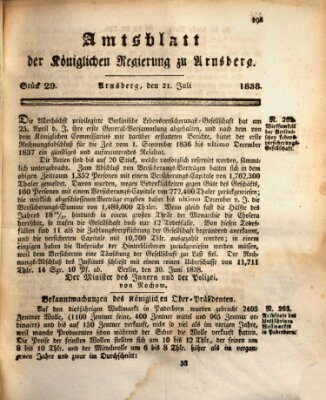 Amtsblatt für den Regierungsbezirk Arnsberg Samstag 21. Juli 1838
