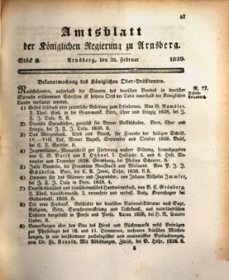 Amtsblatt für den Regierungsbezirk Arnsberg Samstag 23. Februar 1839