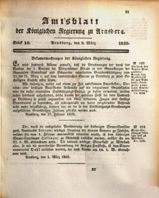Amtsblatt für den Regierungsbezirk Arnsberg Samstag 9. März 1839