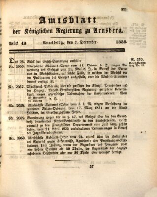 Amtsblatt für den Regierungsbezirk Arnsberg Samstag 7. Dezember 1839