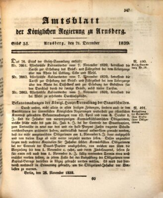 Amtsblatt für den Regierungsbezirk Arnsberg Samstag 21. Dezember 1839