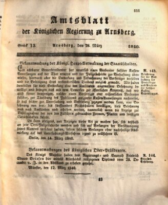 Amtsblatt für den Regierungsbezirk Arnsberg Samstag 28. März 1840