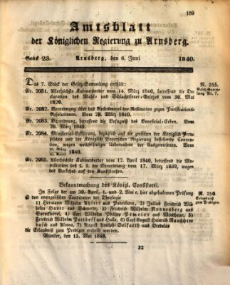 Amtsblatt für den Regierungsbezirk Arnsberg Samstag 6. Juni 1840
