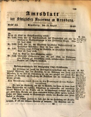Amtsblatt für den Regierungsbezirk Arnsberg Samstag 22. August 1840