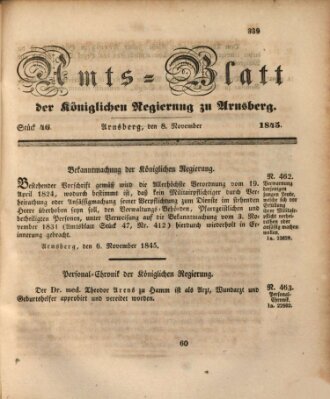 Amtsblatt für den Regierungsbezirk Arnsberg Samstag 8. November 1845