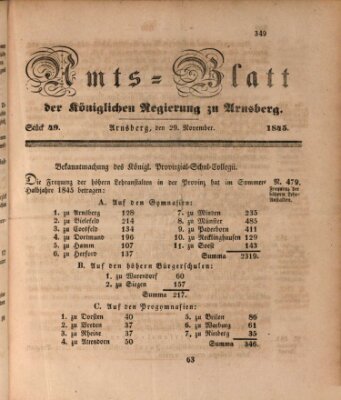 Amtsblatt für den Regierungsbezirk Arnsberg Samstag 29. November 1845