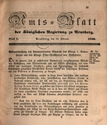 Amtsblatt für den Regierungsbezirk Arnsberg Samstag 14. Februar 1846
