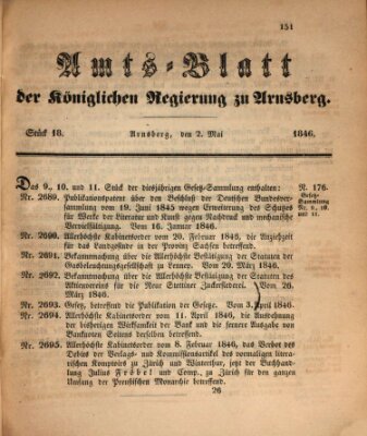 Amtsblatt für den Regierungsbezirk Arnsberg Samstag 2. Mai 1846