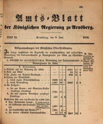 Amtsblatt für den Regierungsbezirk Arnsberg Samstag 6. Juni 1846