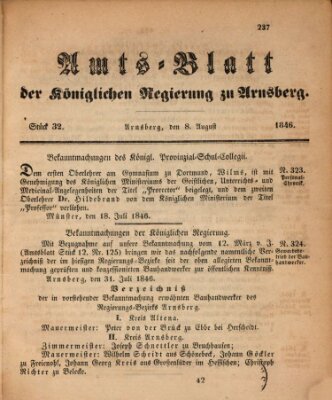 Amtsblatt für den Regierungsbezirk Arnsberg Samstag 8. August 1846