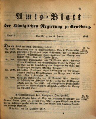Amtsblatt für den Regierungsbezirk Arnsberg Samstag 8. Januar 1848