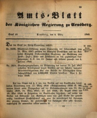 Amtsblatt für den Regierungsbezirk Arnsberg Samstag 4. März 1848