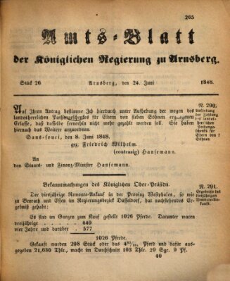Amtsblatt für den Regierungsbezirk Arnsberg Samstag 24. Juni 1848