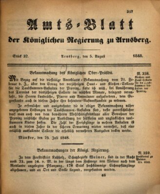 Amtsblatt für den Regierungsbezirk Arnsberg Samstag 5. August 1848