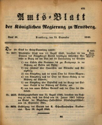 Amtsblatt für den Regierungsbezirk Arnsberg Samstag 23. September 1848