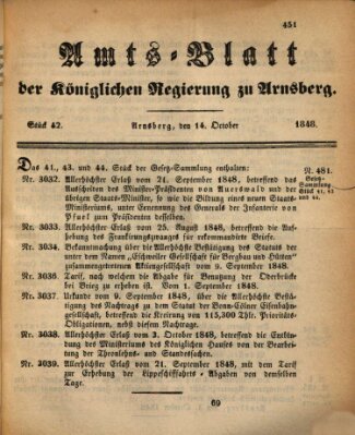 Amtsblatt für den Regierungsbezirk Arnsberg Samstag 14. Oktober 1848