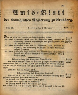 Amtsblatt für den Regierungsbezirk Arnsberg Samstag 4. November 1848