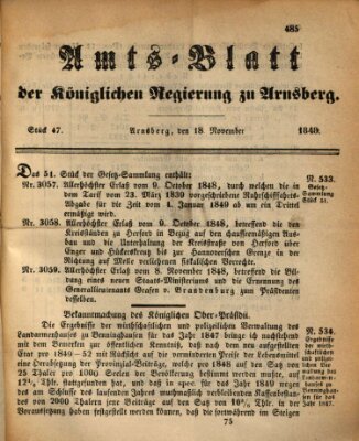 Amtsblatt für den Regierungsbezirk Arnsberg Samstag 18. November 1848