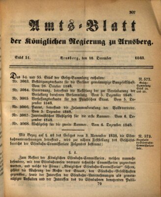 Amtsblatt für den Regierungsbezirk Arnsberg Samstag 16. Dezember 1848
