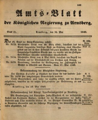 Amtsblatt für den Regierungsbezirk Arnsberg Samstag 26. Mai 1849