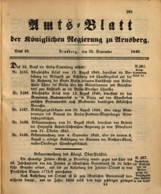 Amtsblatt für den Regierungsbezirk Arnsberg Samstag 29. September 1849