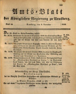 Amtsblatt für den Regierungsbezirk Arnsberg Samstag 3. November 1849