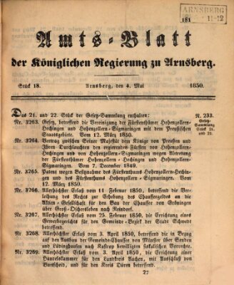 Amtsblatt für den Regierungsbezirk Arnsberg Samstag 4. Mai 1850
