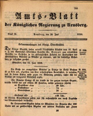 Amtsblatt für den Regierungsbezirk Arnsberg Samstag 29. Juni 1850