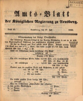 Amtsblatt für den Regierungsbezirk Arnsberg Samstag 27. Juli 1850