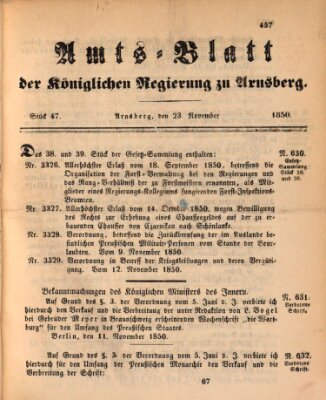 Amtsblatt für den Regierungsbezirk Arnsberg Samstag 23. November 1850