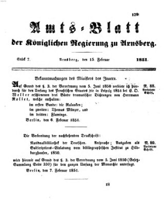 Amtsblatt für den Regierungsbezirk Arnsberg Samstag 15. Februar 1851