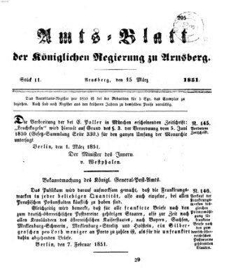 Amtsblatt für den Regierungsbezirk Arnsberg Samstag 15. März 1851