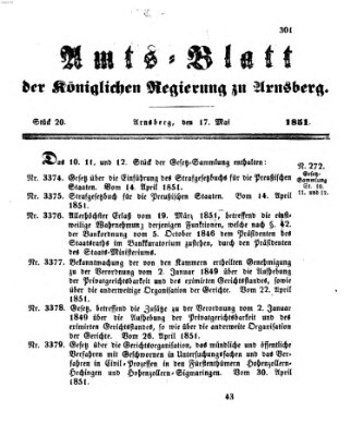 Amtsblatt für den Regierungsbezirk Arnsberg Samstag 17. Mai 1851