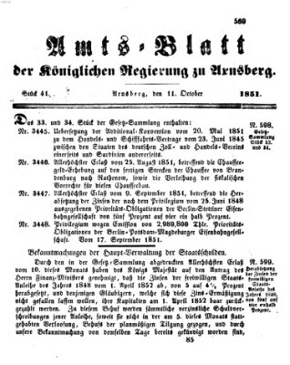 Amtsblatt für den Regierungsbezirk Arnsberg Samstag 11. Oktober 1851