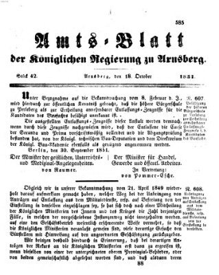 Amtsblatt für den Regierungsbezirk Arnsberg Samstag 18. Oktober 1851