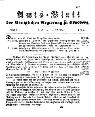 Amtsblatt für den Regierungsbezirk Arnsberg Samstag 22. Mai 1852