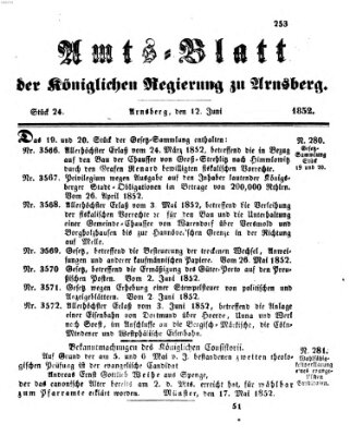 Amtsblatt für den Regierungsbezirk Arnsberg Samstag 12. Juni 1852