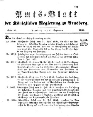 Amtsblatt für den Regierungsbezirk Arnsberg Samstag 11. September 1852