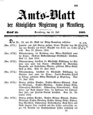Amtsblatt für den Regierungsbezirk Arnsberg Samstag 16. Juli 1853