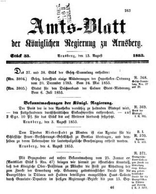 Amtsblatt für den Regierungsbezirk Arnsberg Samstag 13. August 1853
